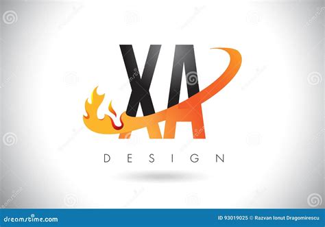 Xa X A Letter Logo With Fire Flames Design And Orange Swoosh Cartoon Vector