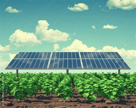 Integrating Solar Panels With Coriander Cultivation Flat Design Front