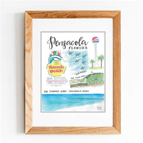 Pensacola Florida Beach Sign Watercolor Print Beach House Etsy