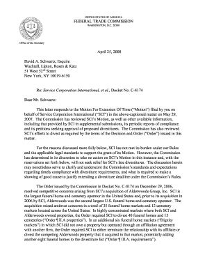 Fillable Online Ftc Commission Letter Addressing Motion For Extension