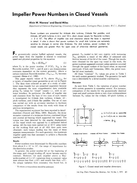 Impeller Power Numbers In Closed Vessels Pdf Reynolds Number Ratio