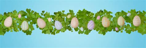 Easter Eggs With Green Clover Leaves Stock Illustration Illustration