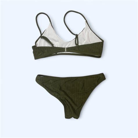 Olive Green Two Piece Bikini Set With White Lining Depop