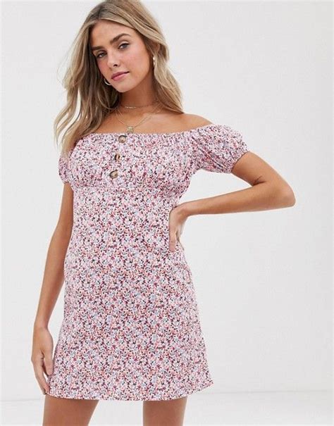 Asos Design Bardot Mini Ditsy Print Sundress Asos Sundress Fashion Asos Designs