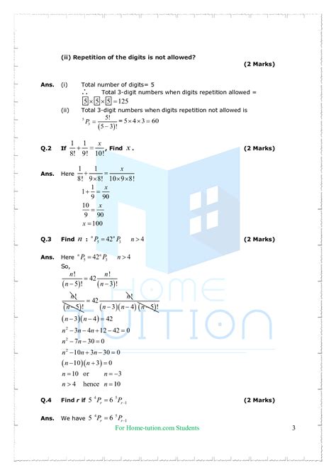 Important Questions For Class 11 Maths Chapter 7 Permutations And