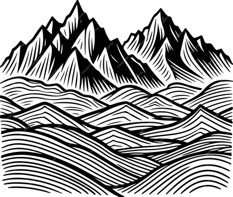 Premium Vector | Mountain black outline vector illustration