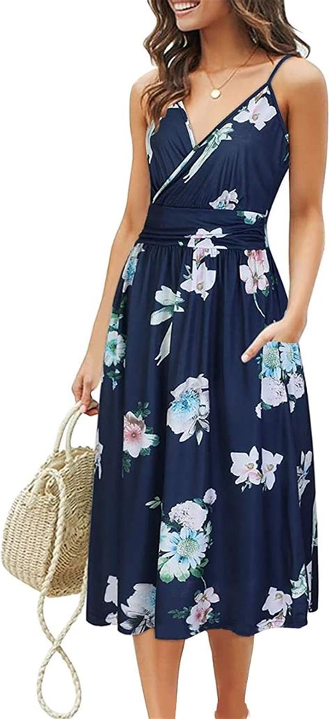 Kavitoz Sommerkleider Damen Blumen Leichtes Slingkleid Tief V