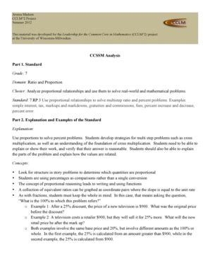 Fillable Online Www4 Uwm CCSSM Analysis Part 1 Standard Grade 7