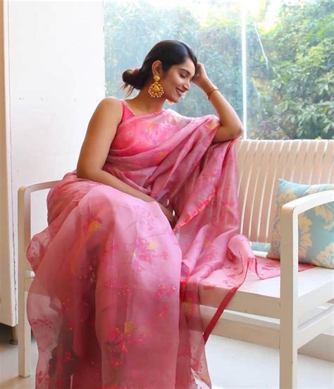 Pink Colore Designer Organza Silk Saree With Digital Printed Etsy