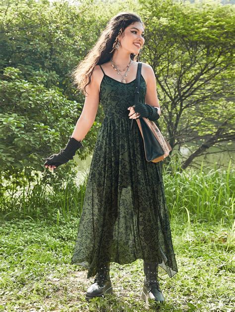 Romwe Hippie Vestido De Tirantes Con Estampado Floral Moda De Mujer