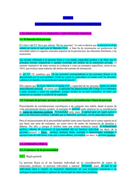 Tema Derecho Civil Tema La Persona Y Su Capacidad El Estado