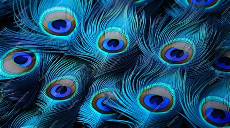 Premium Photo | Blue peacock feathers in closeup