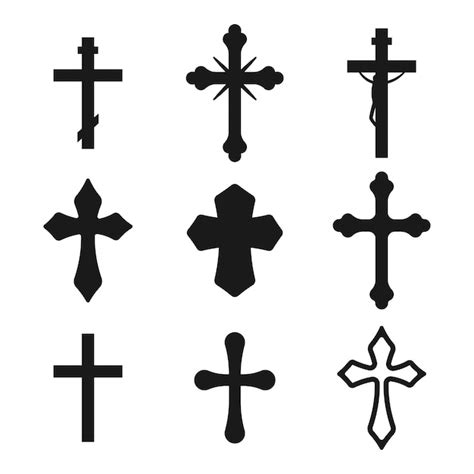 Premium Vector Christian Cross Black Silhouette Set Isolated On A