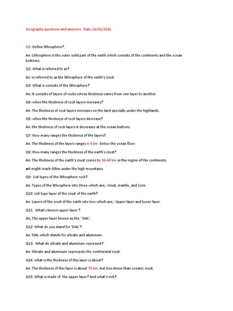 Questions Geography And Answers