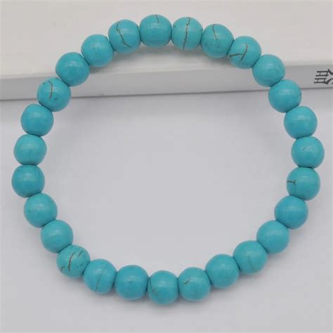 8mm Blue Howlite Round Beads Bracelet Bangle Stretch 8 Inch Jewelry For