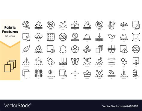 Set Of Fabric Features Icons Simple Line Art Vector Image