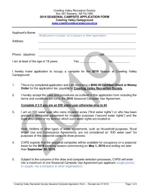 Fillable Online 2018 Seasonal Campsite Application Form Fax Email Print