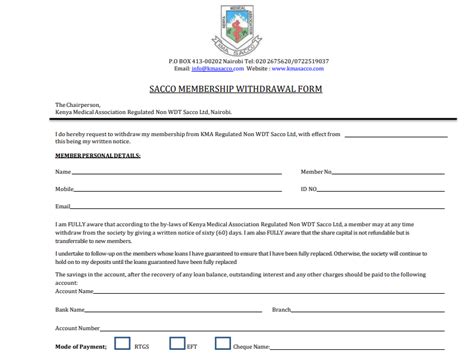 Kma Sacco Withdrawal Request Form