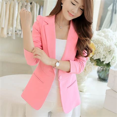 Spring Autumn Blazer Women Candy Color Blazer Women Long Sleeve Slim Suits One Button Women