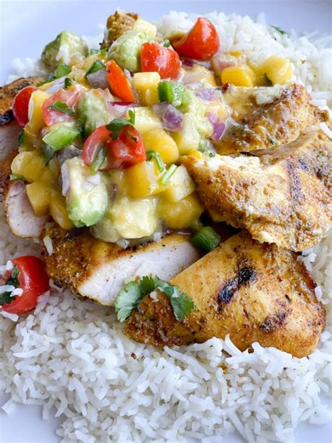 Jerk Chicken With Mango Salsa And Coconut Rice Gf Dinners By Delaine