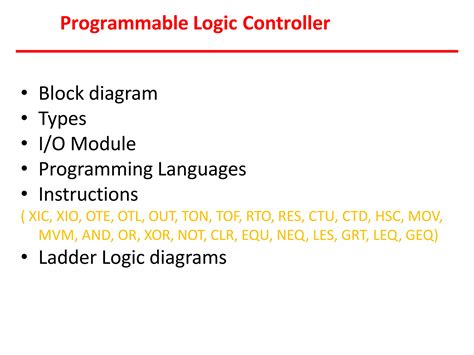 Programmable Logic Controller Ladder Logic Diagrams Block Diagram