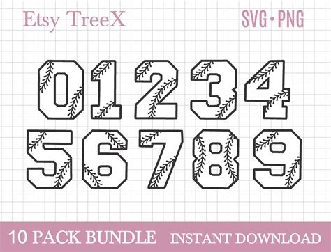 Baseball Numbers SVG Bundle By Oxee Baseball Stich Font SVG Etsy