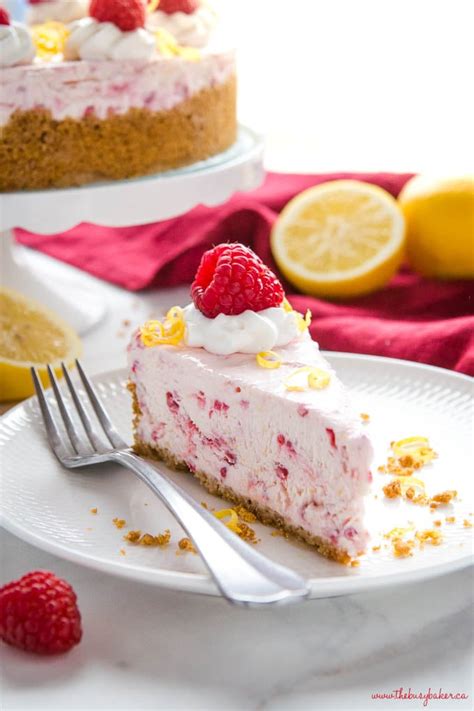 Easy No Bake Lemon Raspberry Cheesecake The Busy Baker