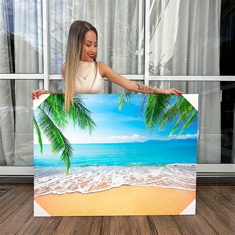 Quadro Decorativo Canvas Paisagem Tropical Dia Ensolarado à Beira Mar