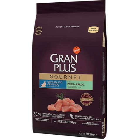 Ração Gran Plus Gourmet Gatos Castrados Peru e Arroz 10 1kg