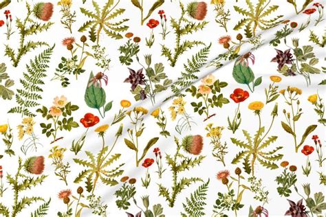 Colorful Fabrics Digitally Printed By Spoonflower Vintage Botanical Wildflowers Lg Wild