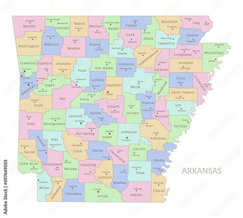 Arkansas Us State Administrative Editable Map In Colors Highly