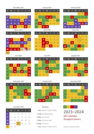 SEC digital calendar | Liturgical colours