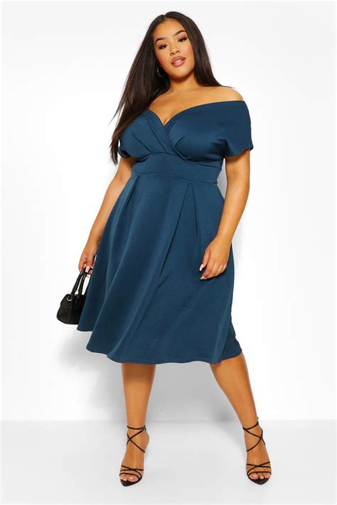 Plus Off The Shoulder Wrap Midi Dress Wedding Guest Midi Dresses Dresses For Apple Shape