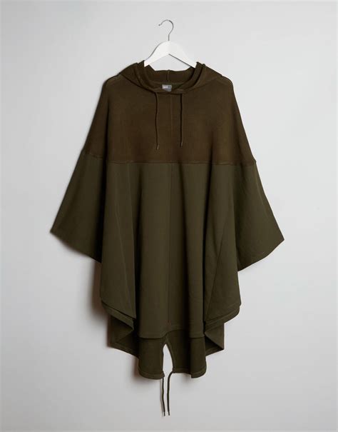 Asos Cotton Hooded Poncho In Khaki Green For Men Lyst