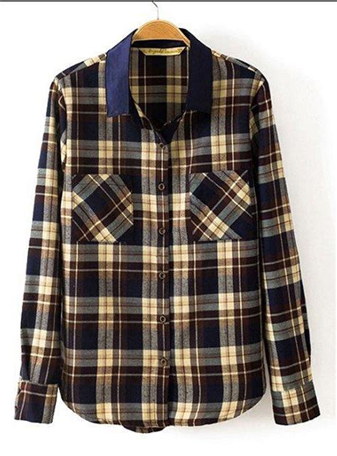 Womens Flannel Shirt - Dark Blue / Beige / Brown / Blue