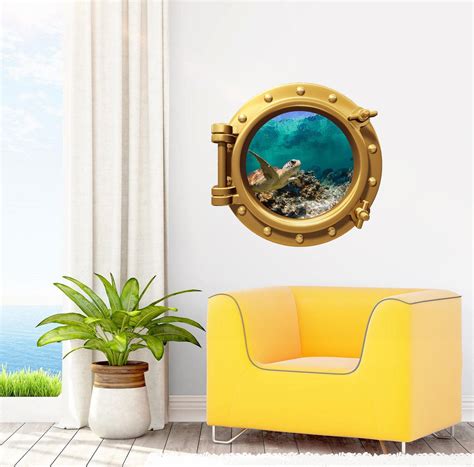 Port Scape Sea Turtle 4 Porthole Window Wall Decal Sticker Etsy