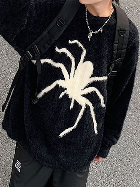 Emmiol Free Shipping 2024 Men S Spider Jacquard Sweater Black XL In