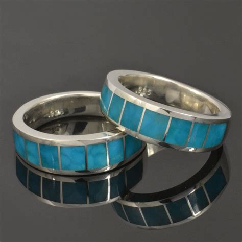 Birdseye Turquoise Wedding Ring Set in Sterling Silver