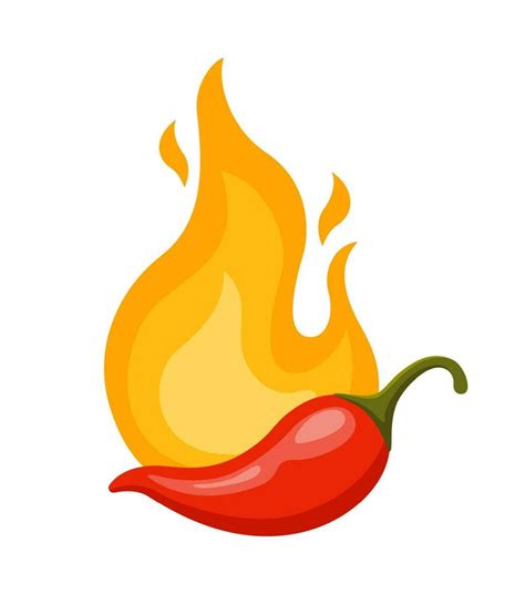 Chili Pepper And Fire Hot Burning Fire Flame And Red Chili Pepper Isolated On White Background