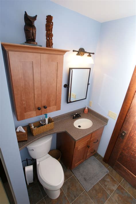 Banjo Top Cut Counter Tops Give You More Space In A Tiny Bathroom