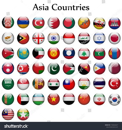 Set Flags Symbol Asia Countries Isolated Stock Vector (Royalty Free ...