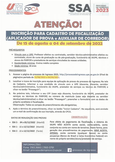 Inscri O Para Cadastro De Fiscaliza O Ssa Universidade De