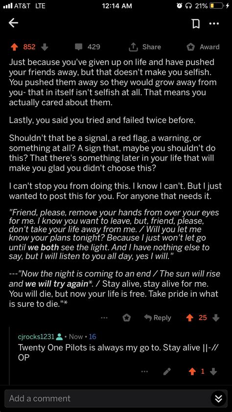 Found a guy quoting tøp to a guy thinking of suicide and it brought