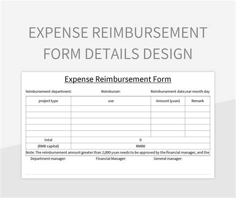 Expense Reimbursement Form Details Design Excel Template And Google