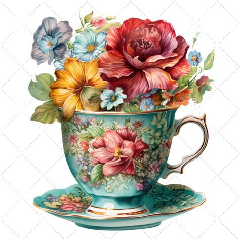 Vintage Flowers Tea Cup And Pot Clipart Bundle Masterbundles