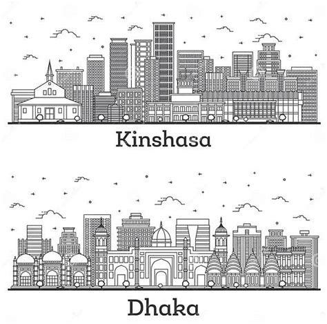 Outline Dhaka Bangladesh And Kinshasa Congo City Skyline Set Stock Illustration Illustration