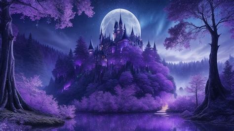 Premium Photo | A castle on a purple background with purple trees and ...