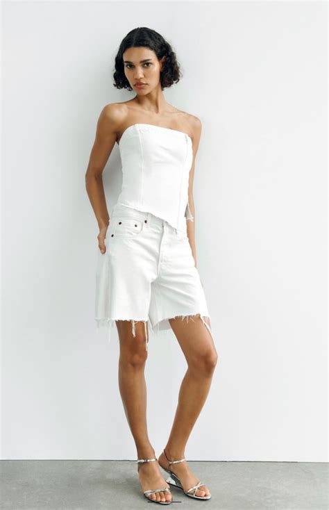 Zara Bnwt Denim Asymmetric Tube Corset Womens Fashion Tops Blouses