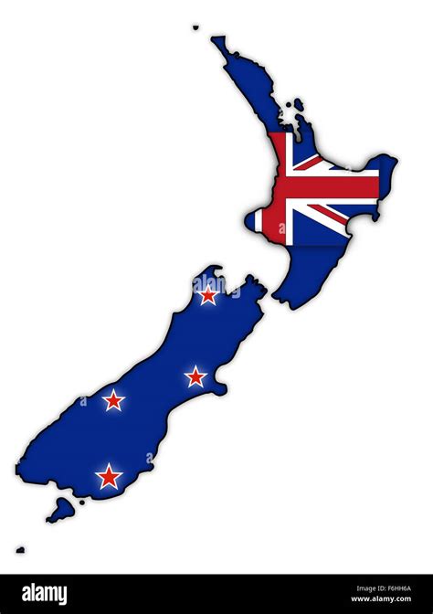 A New Zealand Map With A Flag Design Inside Isolated On A White