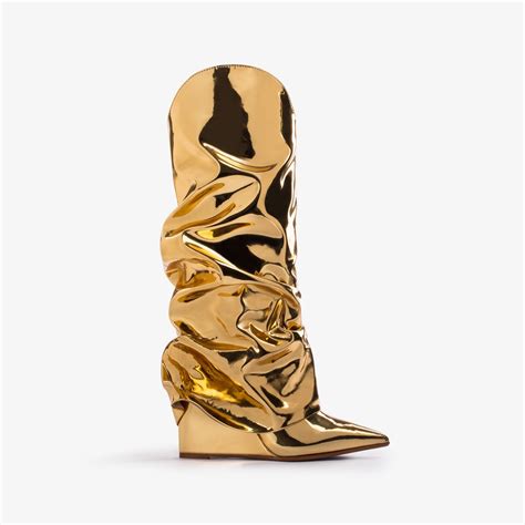 Nugget Gold Metallic Cuffed Western Inspired Knee Boot Le Silla